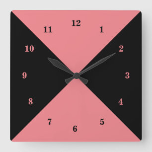 Schwarz-Rosa-Uhr - Benutzerdefinierte Farbe Quadratische Wanduhr