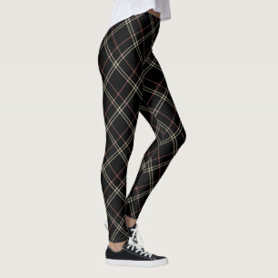 Schwarz Rosa und Beige Elegant Kariert Leggings