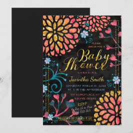 Schwarz Rosa und Gold Baby Dusche farbenfroh flora Einladung