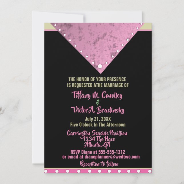 Schwarz, Rosa und Gold Elegante Moderne Hochzeit Einladung (Vorderseite)