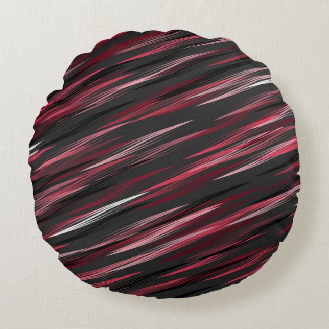Schwarz-Rosa- und Graustreifen Rundes Kissen (Vorderseite)