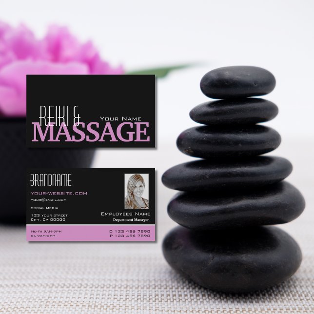 Schwarz Rosa und Weiß mit Beruflichem Foto Visitenkarte (Von Creator hochgeladen)