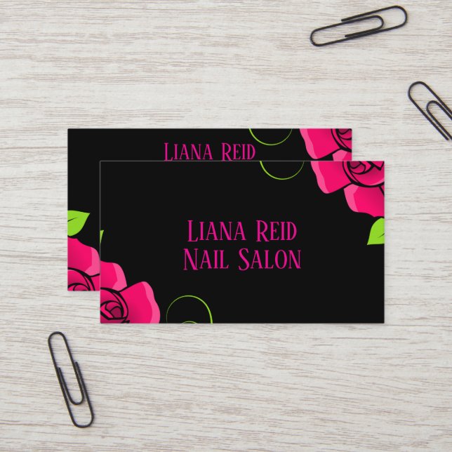 Schwarz-Rosa-Visitenkarte mit Blume Visitenkarte (Vorderseite/Rückseite Beispiel)