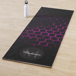 Schwarz-Rosa-Wabengeometrie-Muster Monogram Yogamatte