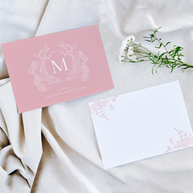 Schwarz-Rosa-Wappen-Monogramm Mitteilungskarte (Von Creator hochgeladen)