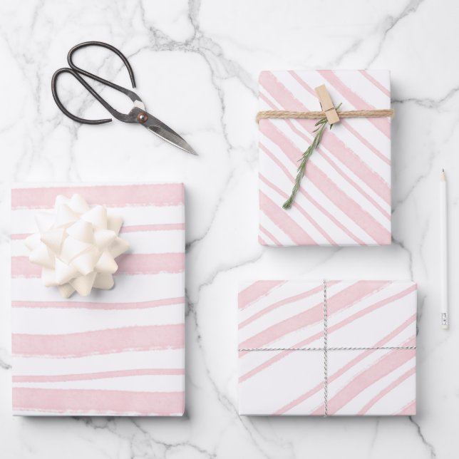 Schwarz Rosa Wasserfarben Streifen Geschenkpapier Set (Vorderseite)