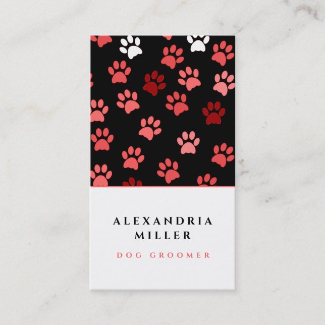Schwarz-Rosa-Weiß-Hundspuldrucke | Hund Groomer Visitenkarte (Vorderseite)