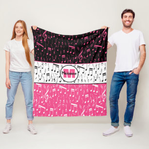 Schwarz-Rosa-Weiß-Musiknote-Fleece Fleecedecke