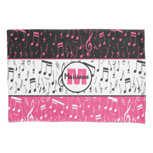 Schwarz-Rosa-weiße Musiknote Kissengehäuse Kissenbezug