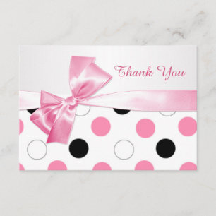 Schwarz, rosa, weißer Polka Dot Bat Mitzvah Vielen Dankeskarte