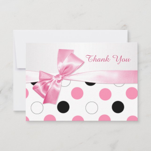 Schwarz, rosa, weißer Polka Dot Bat Mitzvah Vielen Dankeskarte (Vorderseite)