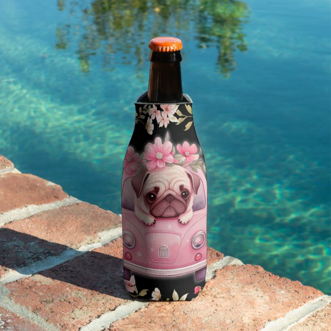 Schwarz-Rosa-Welpe im Auto Flaschenkühler (In Situ Pool)