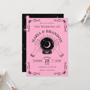 Schwarz-Rosa Zaubermond Kristallkugel Hochzeit Einladung