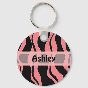 Schwarz-Rosa Zebra Stripe Personalisierter Schlüss Schlüsselanhänger