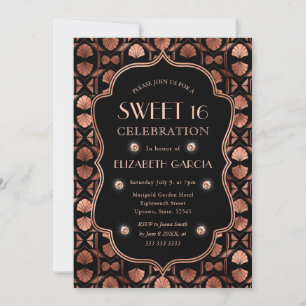 Schwarz & Rose Gold Art Deco Vintager Rahmen Sweet Einladung