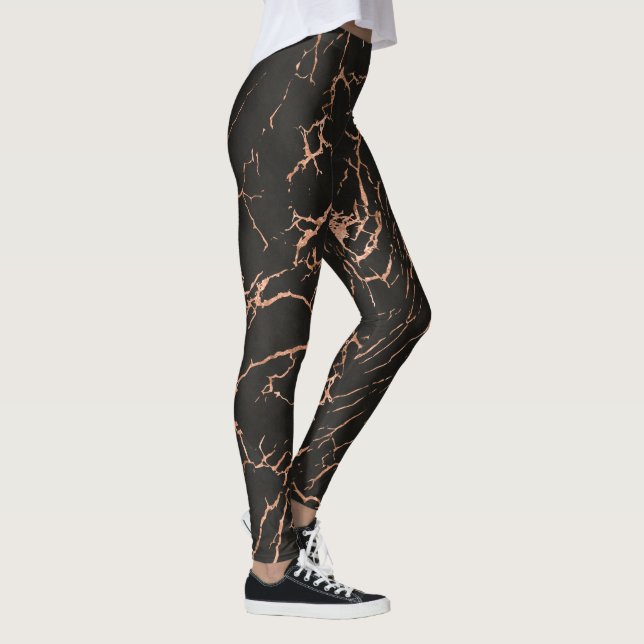 Schwarz-Rose-Gold-Marmorkleckse-Muster Leggings (Rechts)