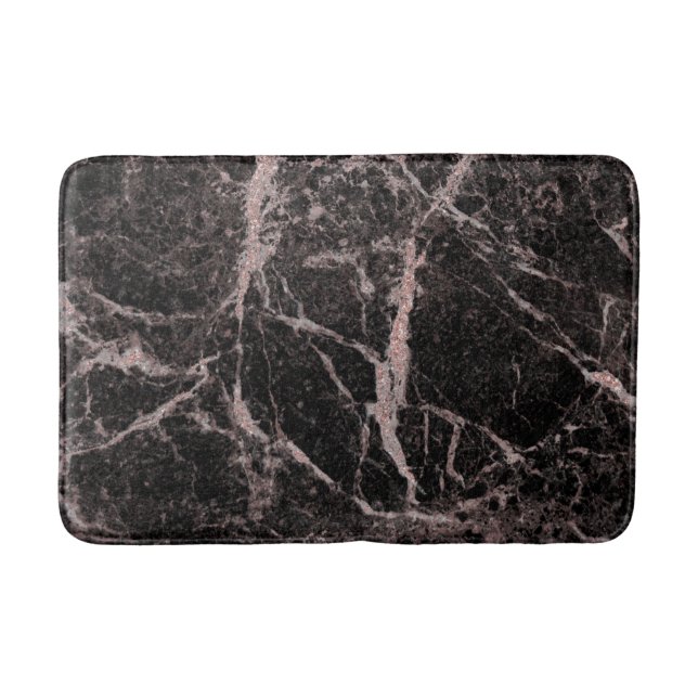 Schwarz & Rose Gold Rosa Glitzer Marmorschlauch Badematte (Vorderseite)