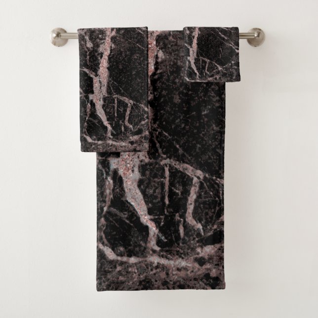 Schwarz & Rose Gold Rosa Glitzer Marmorschlauch Badhandtuch Set (Insitu)