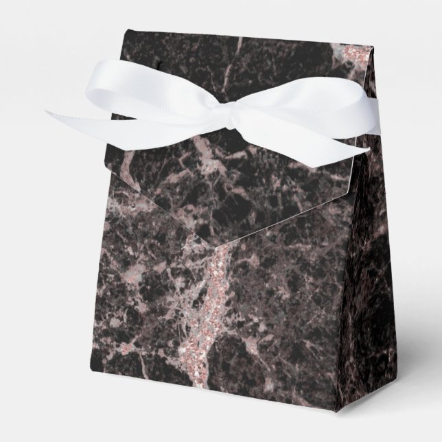 Schwarz & Rose Gold Rosa Glitzer Marmorschlauch Geschenkschachtel (Vorderseite)