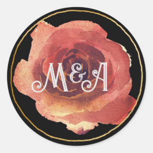 Schwarz-Rose-Monogramm-Aufkleber Runder Aufkleber