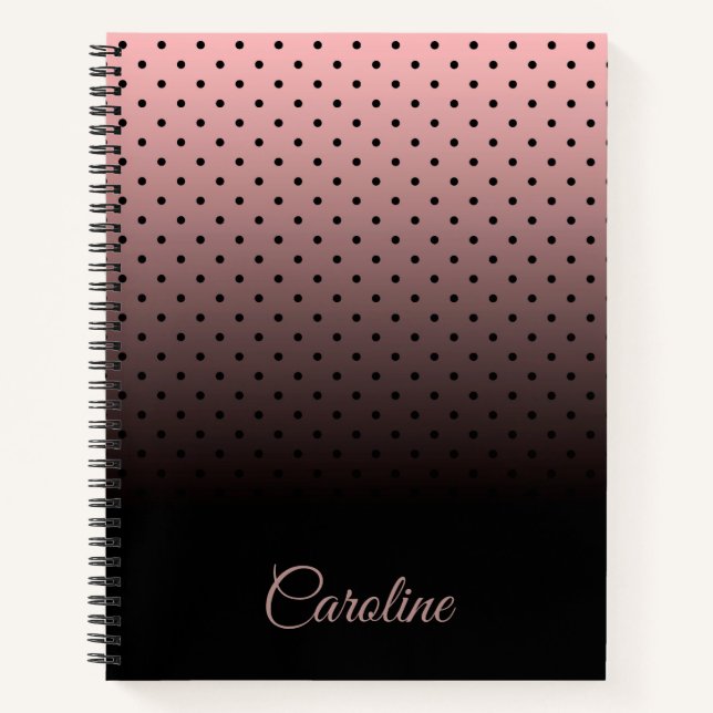 Schwarz-Rose-Punktmuster Notizbuch (Vorderseite)