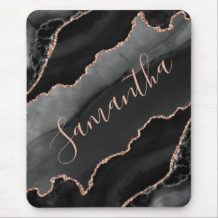 Schwarz & Roségold Faux Glitter Achat  Mousepad