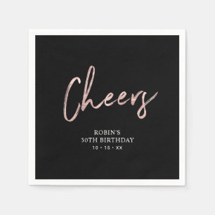 Schwarz & Roségold Lettering Erwachsenen-Geburts Serviette