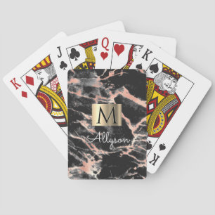 Schwarz/Roségold-Marmor-Goldbox, Name/Monogramm Vs Spielkarten
