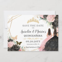 Schwarz Roses Floral Twins Quinceanera Sweet 16