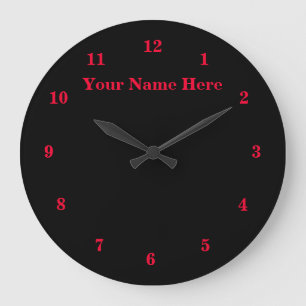 Schwarz Rot - Anpassbar - Text / Name hinzufügen Große Wanduhr