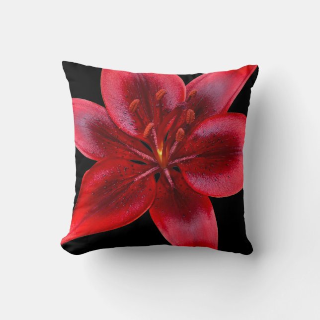 Schwarz-Rot-Asiatische Liege Blume Kissen (Vorderseite)