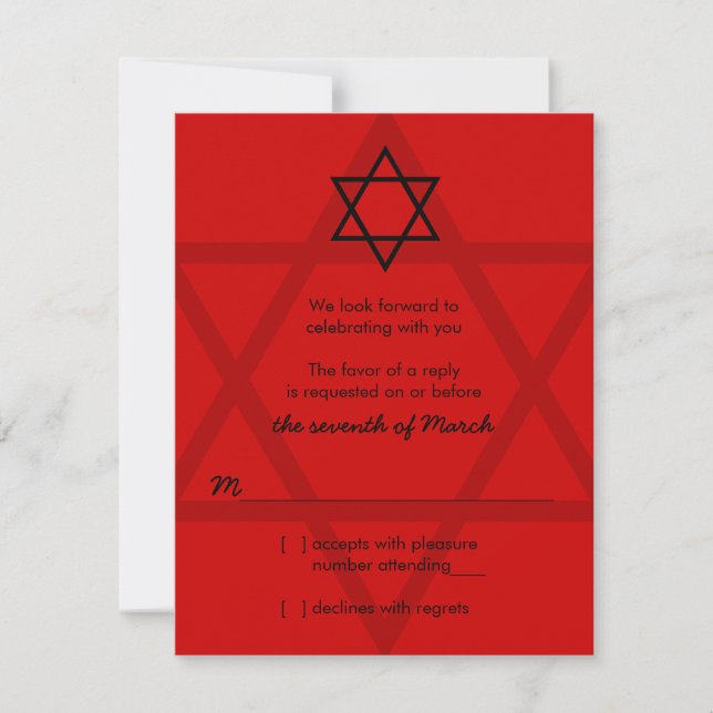 Schwarz-Rot-Bar Mitzvah-UAWG-Antwortkarte RSVP Karte (Vorderseite)