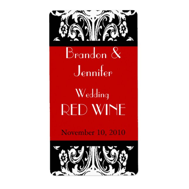 Schwarz-Rot-Barock-Hochzeit Mini-Weinmarken (Vorne)