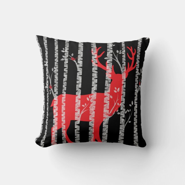 Schwarz-Rot-Birkenwald-Pillow Kissen (Vorderseite)