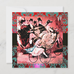 SCHWARZ ROT BLAU FAHRRAD HOCHZEIT DAMAST MONOGRAMM EINLADUNG