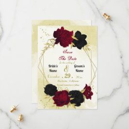 Schwarz-Rot-Blume-Gold-Blätter Save The Date