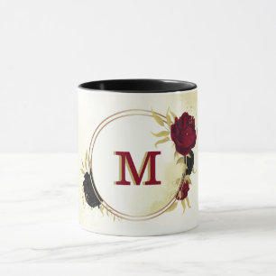 Schwarz-Rot-Blume-Gold-Blätter Tasse