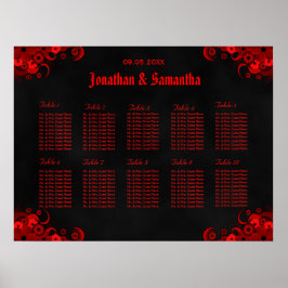 Schwarz-Rot-Blüte 10 Hochzeitstabellen Sitzkarte Poster