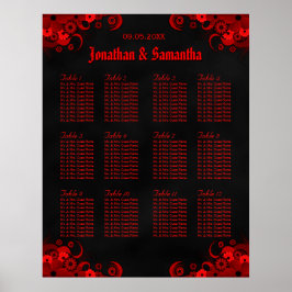 Schwarz-Rot-Blüten-12-Hochzeitstisch Poster