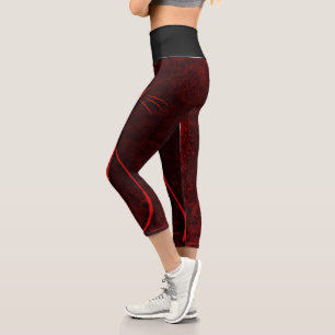 Schwarz-Rot-Braun-Design Capri Leggings