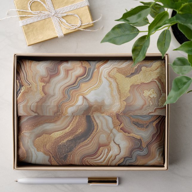 Schwarz-Rot-Braun-Gelb-Gold-Marmor Art-Muster Seidenpapier (Geschenk)