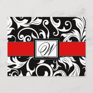 Schwarz-Rot-Damast-Hochzeitskarten Save the Date P Ankündigungspostkarte