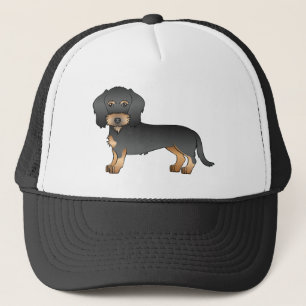 Schwarz-Rot-Drahtiger Dachshund-Cartoon-Hund Truckerkappe