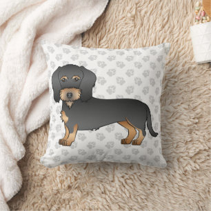 Schwarz-Rot-Drahtiger Dachshund mit Pfoten Kissen