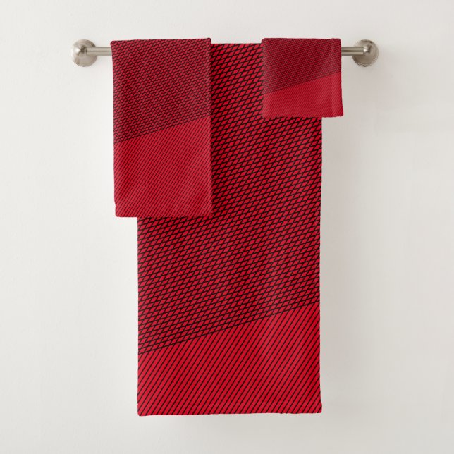 Schwarz & Rot Elegant Fett Abstrakt Moderner Minim Badhandtuch Set (Insitu)