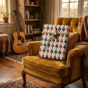 Schwarz-Rot-Gitarre-Herzmuster auf Off-White Geschenkpapier Set