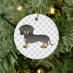 Schwarz-Rot glatthaariger Dachshund Hund & Text Keramik Ornament