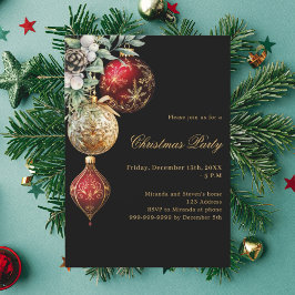 Schwarz-Rot-Gold-Baubles Weihnachtsfest-Party Einladung