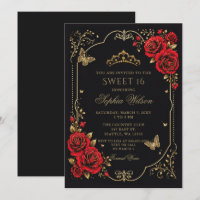 Schwarz Rot Gold Floral Schmetterling Sweet 16