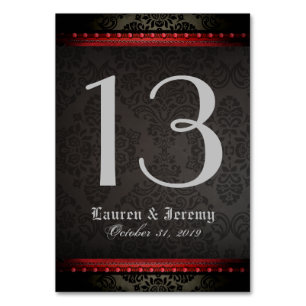 Schwarz/Rot-Gothic-Matching-Hochzeitstisch-Karten Tischnummer